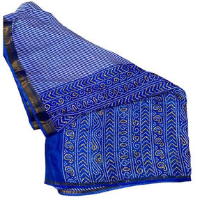 Women's Blue and Pink Indian Sari, Saree W/ Blouse (L/XL)